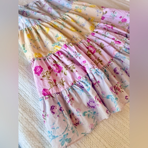 LOVESHACKFANCY Jeanne Pastel Floral Tiered Bow Strap Mini Dress 100% Cotton ~SM - Picture 14 of 16